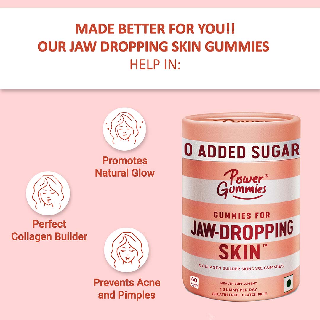 Power Gummies Jaw Dropping Skincare Gummies with Vitamin C with 0 Added Sugar