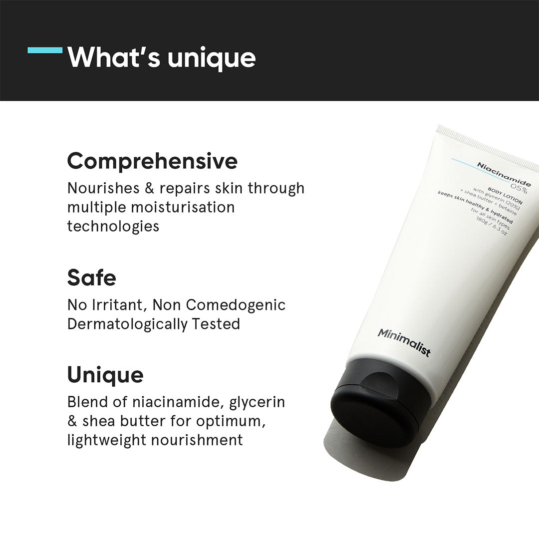 Vanity Wagon | Buy Minimalist 5% Niacinamide Body Lotion With Glycerin, Shea Butter & Betaine