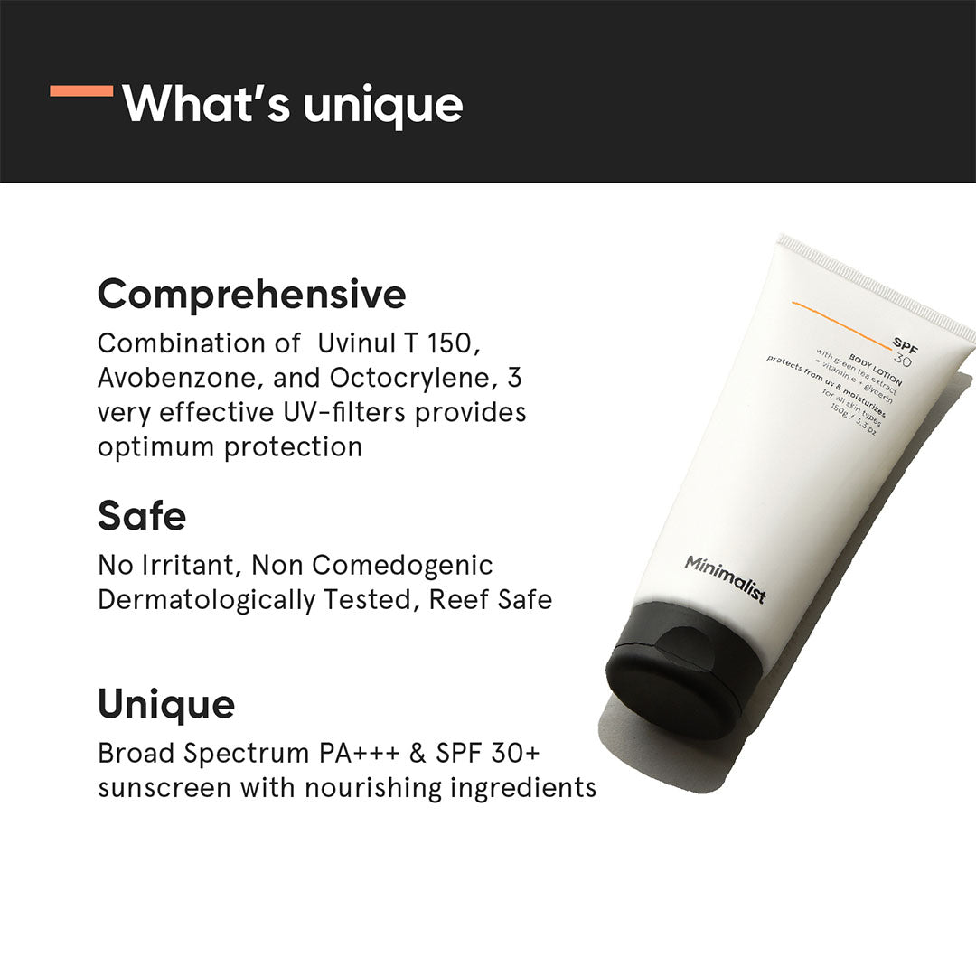 Vanity Wagon | Buy Minimalist SPF 30 Body Lotion with Vitamin E, Gylcerin & Green Tea Extract