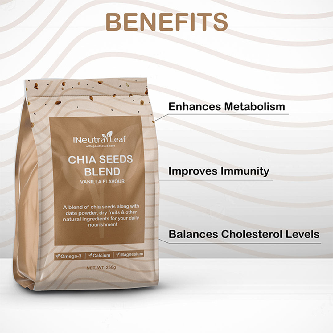 Vanity Wagon | Buy NeutraLeaf Chia Seeds with Omega 3, Calcium & Magnesium, Vanilla Flavour