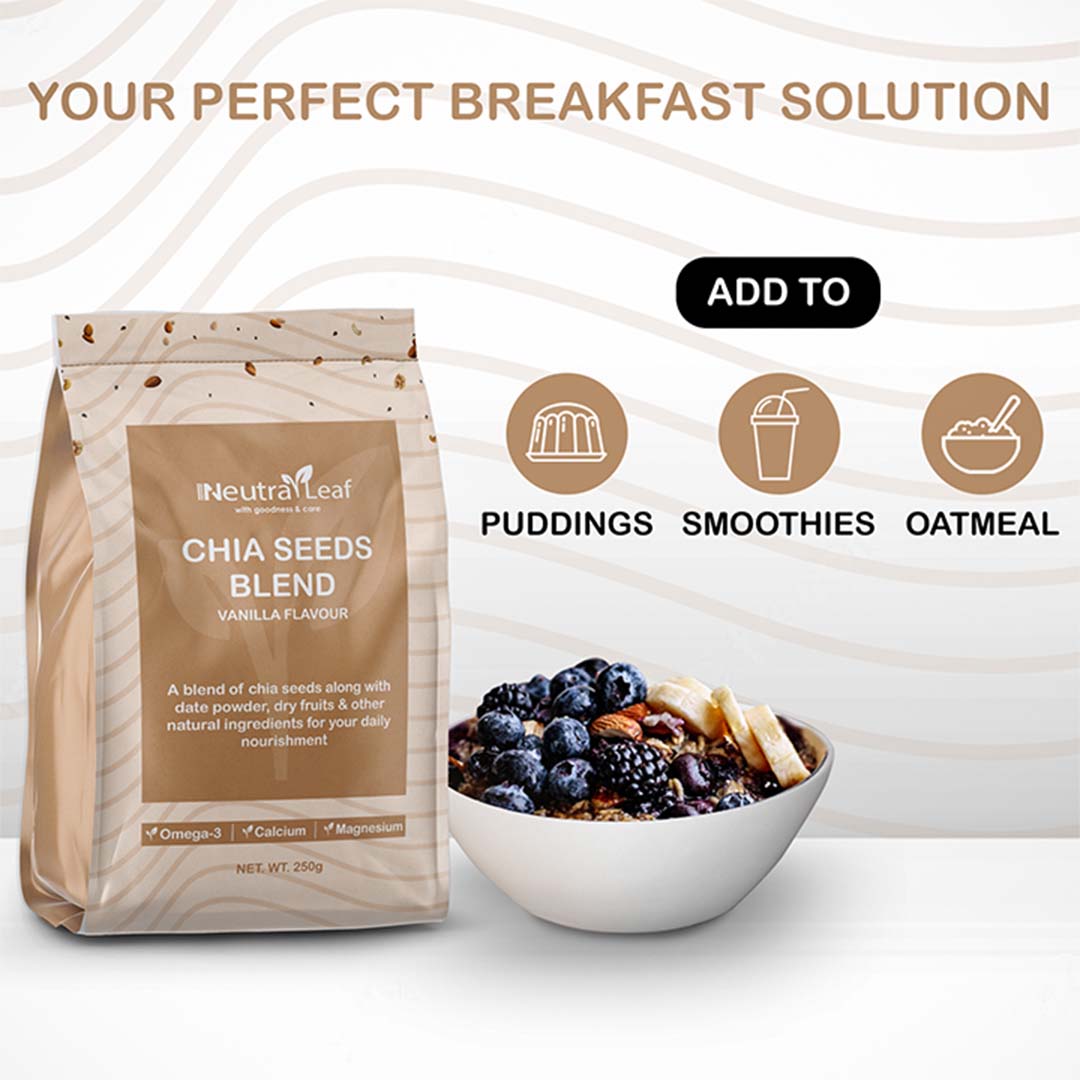 Vanity Wagon | Buy NeutraLeaf Chia Seeds with Omega 3, Calcium & Magnesium, Vanilla Flavour